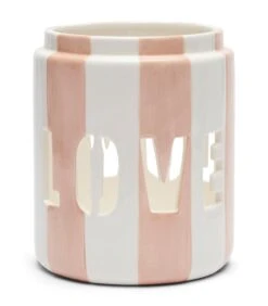 Windlicht Porselein Gesptreept Met Tekst - Love - Roze/ Wit