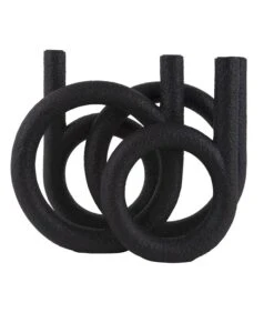 PRESENT TIME Kandelaar Rings - Polyresin - Zwart - 38x14,5x30cm